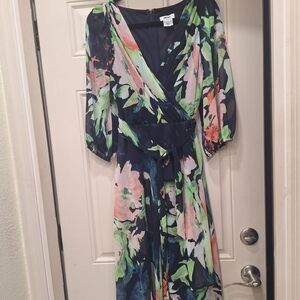 Chaps Floral Wrap Dress - Navy Multi